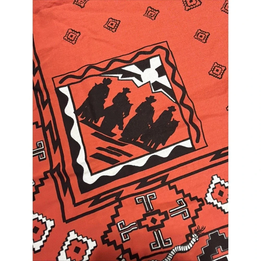 Vintage Wrangler Red Bandana Handkerchief Cowboys Horses Rope Blue Bell